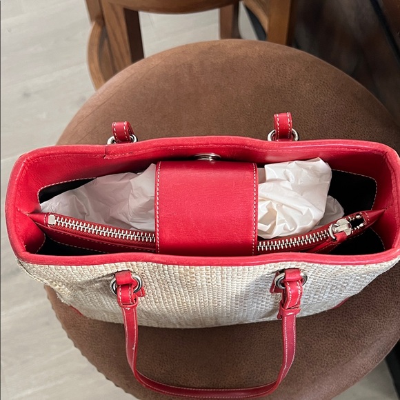 Coach Red and Tan Woven Tote Bag - Picture 7 of 16